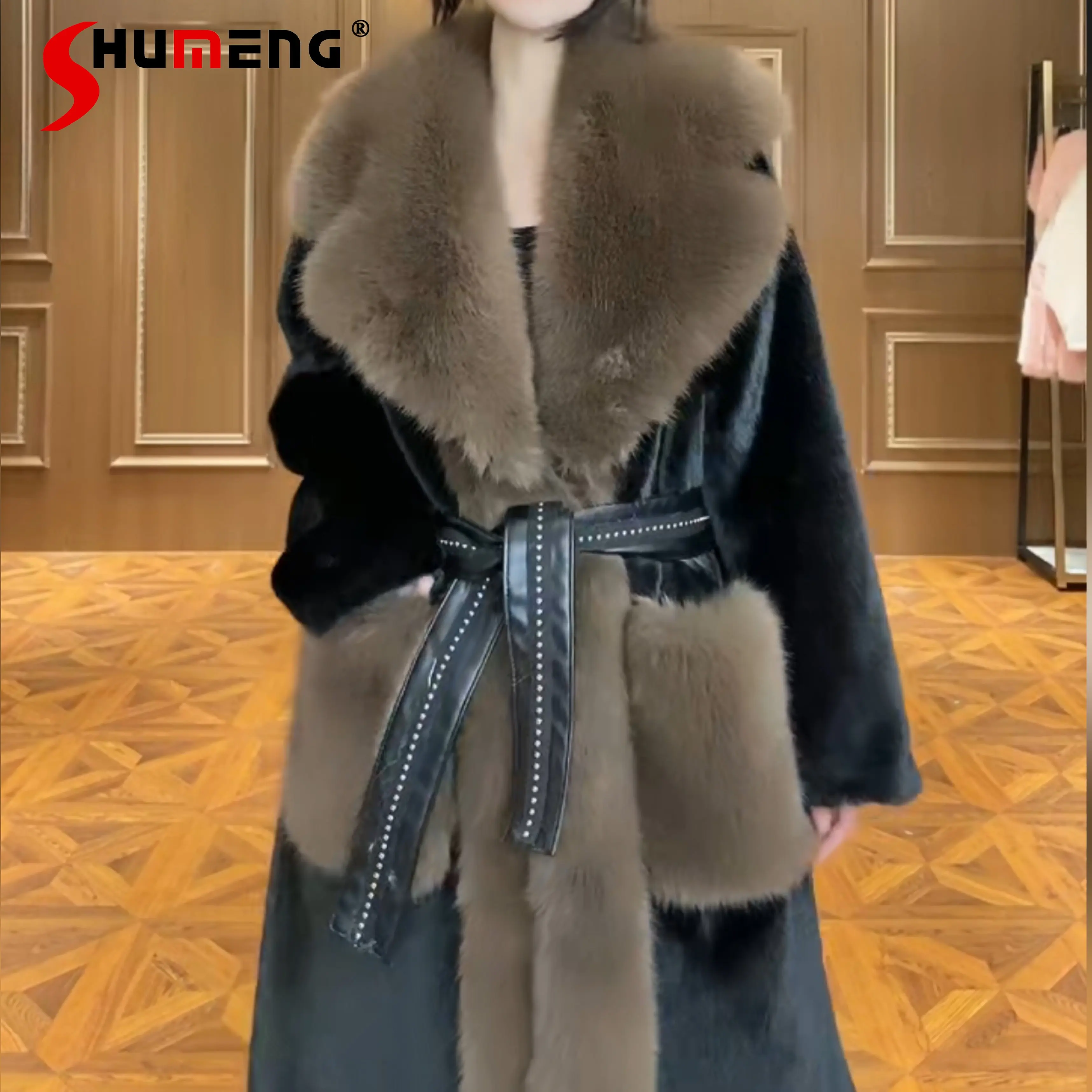 European New Ladies Fashion Fur Long Sleeve Mink Warm Jacket Women's Elegant Streetwear Casual Trend Patchwork Mid-length Coat