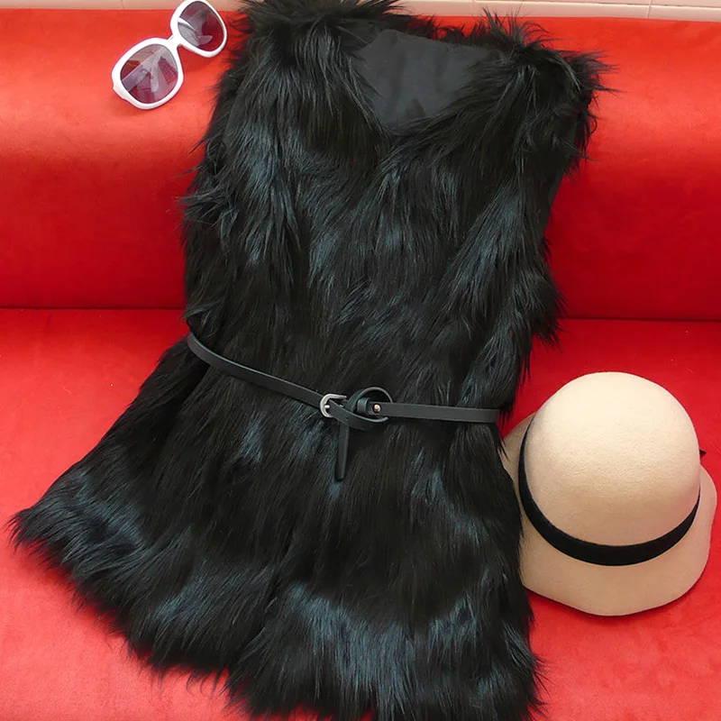 Plush Faux Fur Vest Jacket Ladies Elegant Sleeveless Fluffy Warm Jacket Autumn and Winter Fashion Casual V-neck Vest 3XL