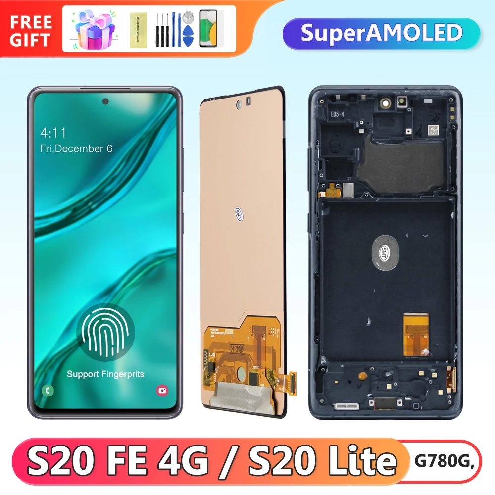 Super AMOLED S20 Lite Display, for Samsung Galaxy S20 FE / S20 Fan Edition G780 Lcd Display Touch Screen Digitizer Replacement