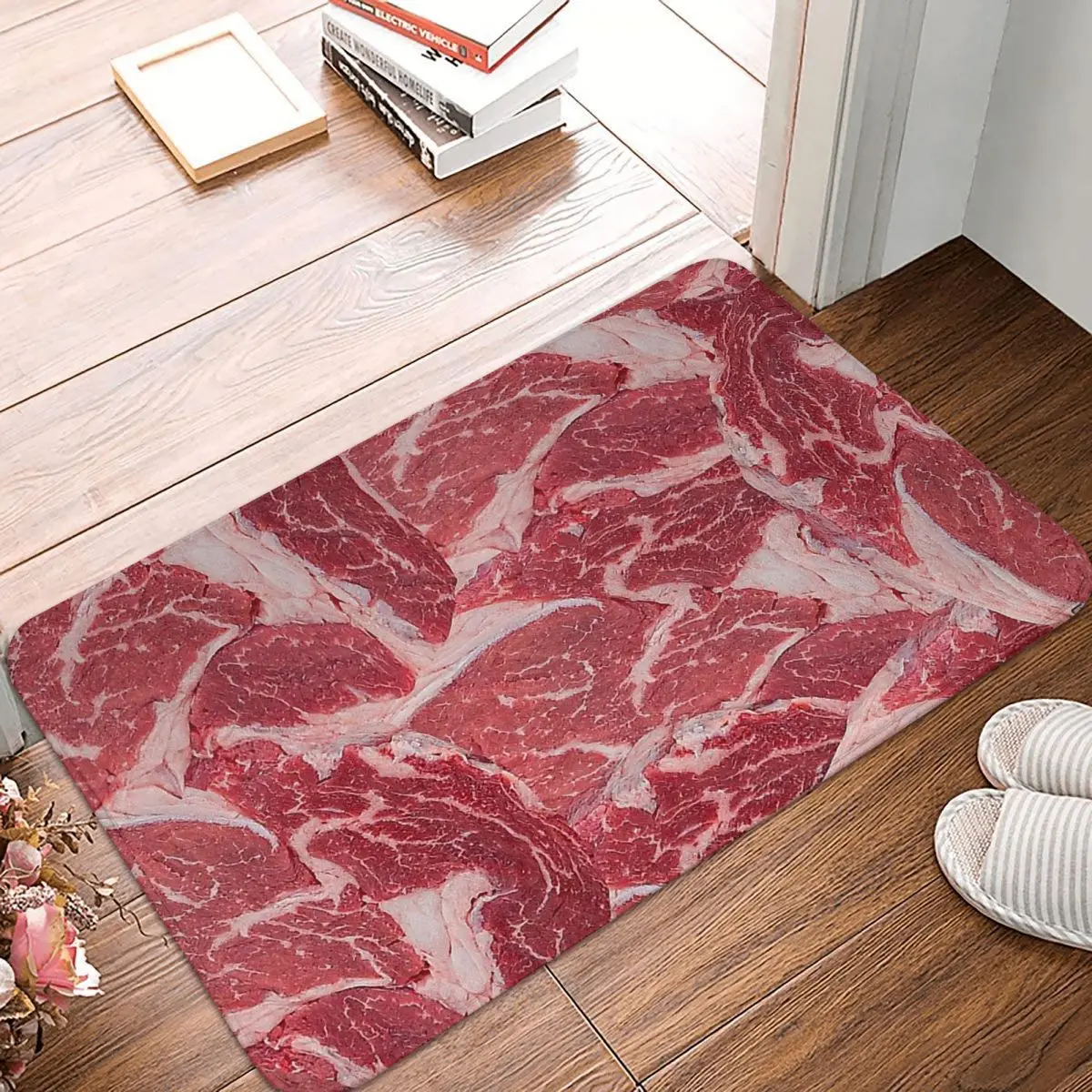 

Food Meme Non-slip Doormat Meat Living Room Kitchen Mat Welcome Carpet Flannel Pattern Decor