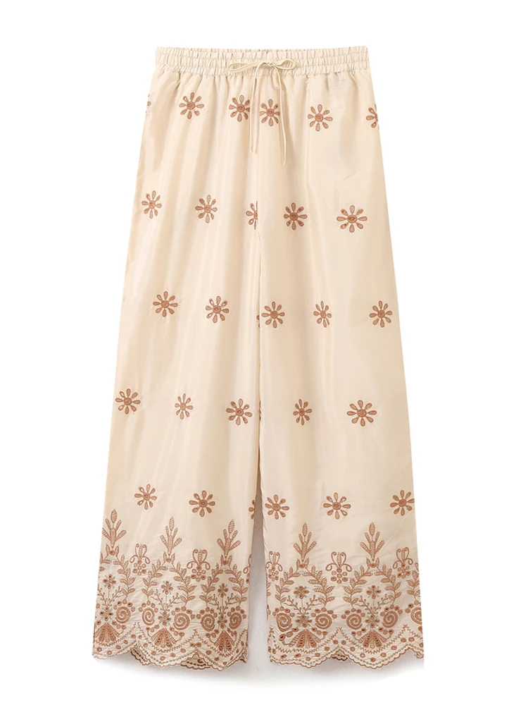 Брюки KAOPU ZA женские с вышивкой винтажные прямые штаны со средней посадкой и