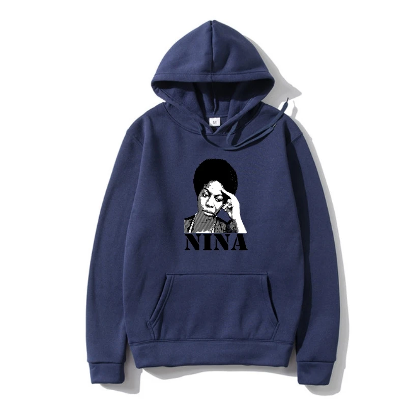 

Outerwear Nina Simone Hoodie White with Logo Music Jazz Effec Ar Line Long Sleeve Hoddies unisex hoddie Warm Hoody
