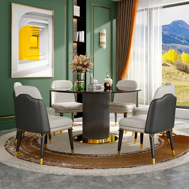 

Light Luxury Marble Dining Table and Chairs Combination of Simple Household Round Dining Room Dining Table