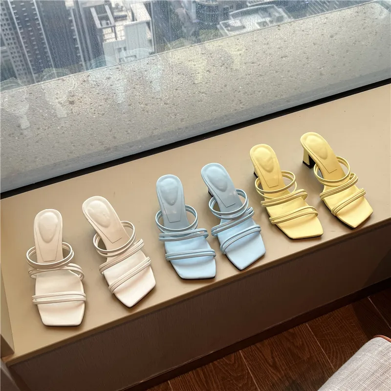 

Low Shoes Woman 2022 Slippers Heels Pantofle High New Rome Rubber Slides Fabric PU Basic Hoof Female Shoes Low Slippers Heels Sl