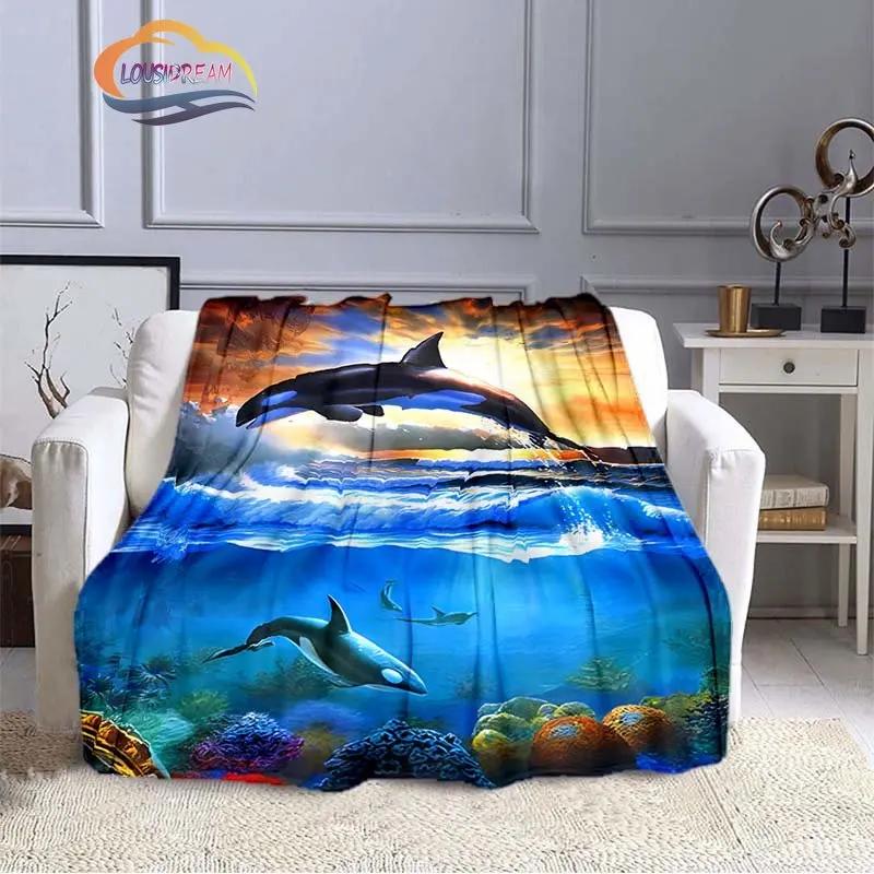 

Dolphin Flannel Blanket Cute Oceanic dolphins 3D Printing Blankets for Beds Kids Adult Quilt Home Decorative warm Throw Blanket