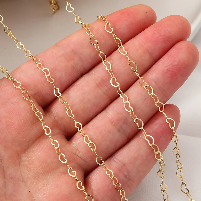 

2M 18K Gold Plated Copper Heart Charms Link Chain Wholesale Bulk Chains for Diy Choker Necklace Bracelet Jewelry Making Supplies