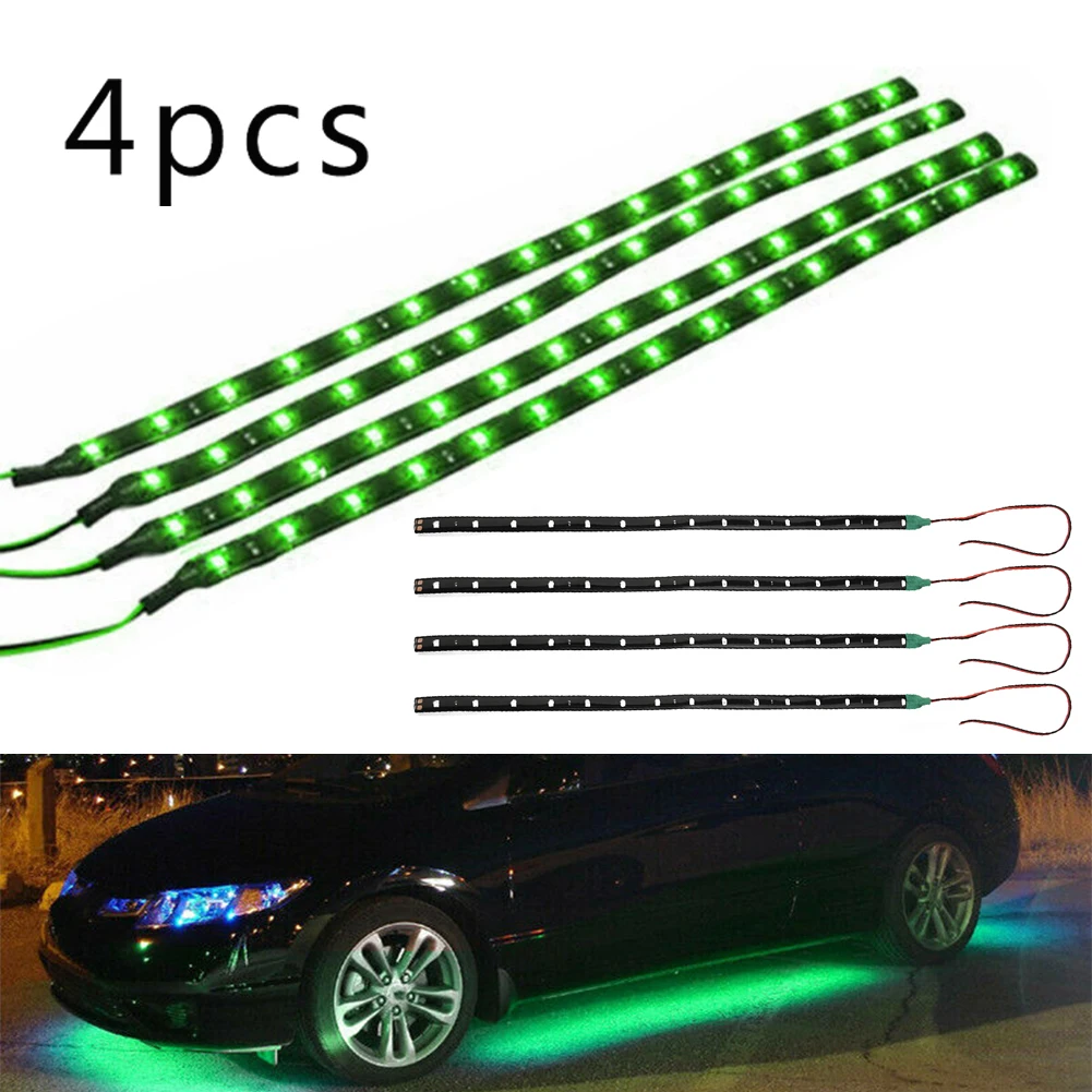 

4 PCS Car Ambient Decorative LED Strip Light Auto DRL Styling Flexible Atmosphere Lights 12V 15 SMD 30CM Green