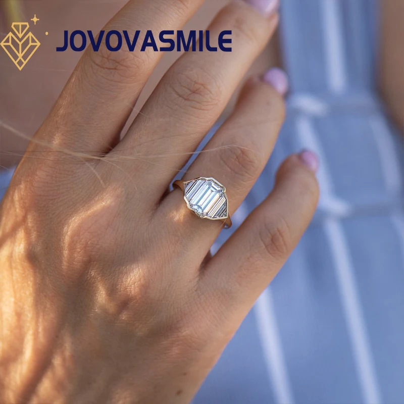 

JOVOVASMILE Charm Luxury Real Moissanite Fashion Finger Rings Emerald Cut 18k 14k Yellow Gold Women Fine Jewelry Accessories