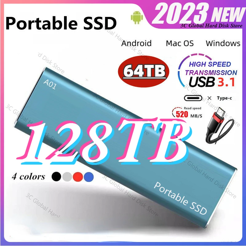 

1TB SSD Portable Mobile External Hard Drive Type-C USB 3.1 Disco Duro 128TB External Storage Hard Disks for Laptops Windows Mac