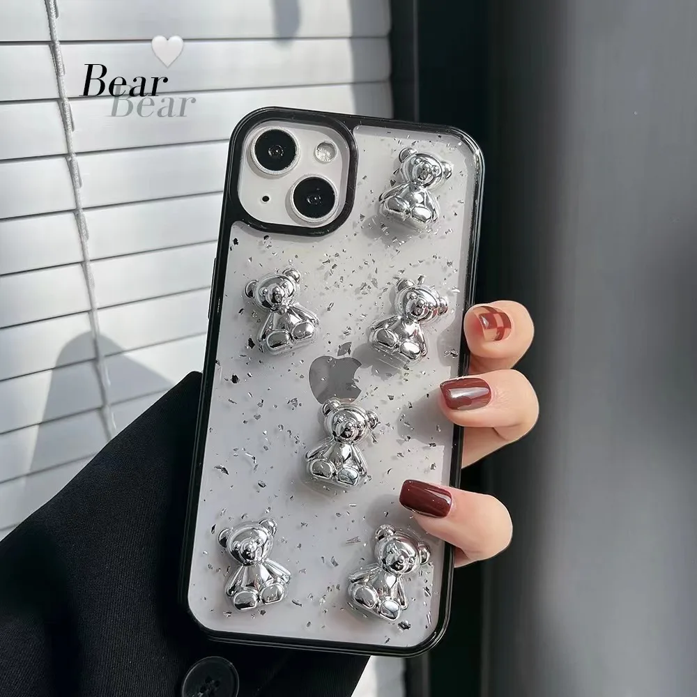 

Drip Glue Electroplated Bear for iPhone 13 Phone Case 11 Apple 12 Pro 3D Max Trendy Style 8 Applicable X Set XR Anti Drop Simple