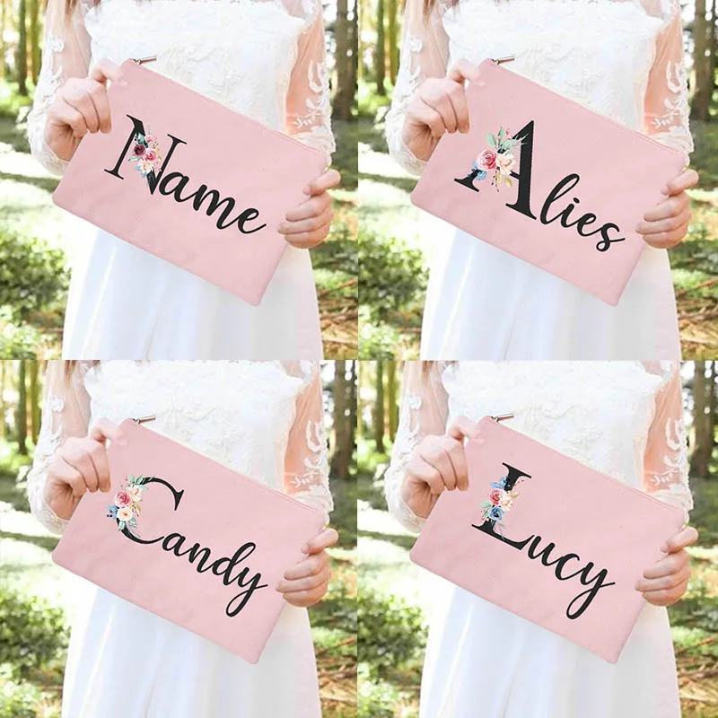 

Personalized Makeup Bag Bridesmaid Maid of Honor Holiday Wedding Bachelorette Party Gifts Custom Letter+name Cosmetic Pouches