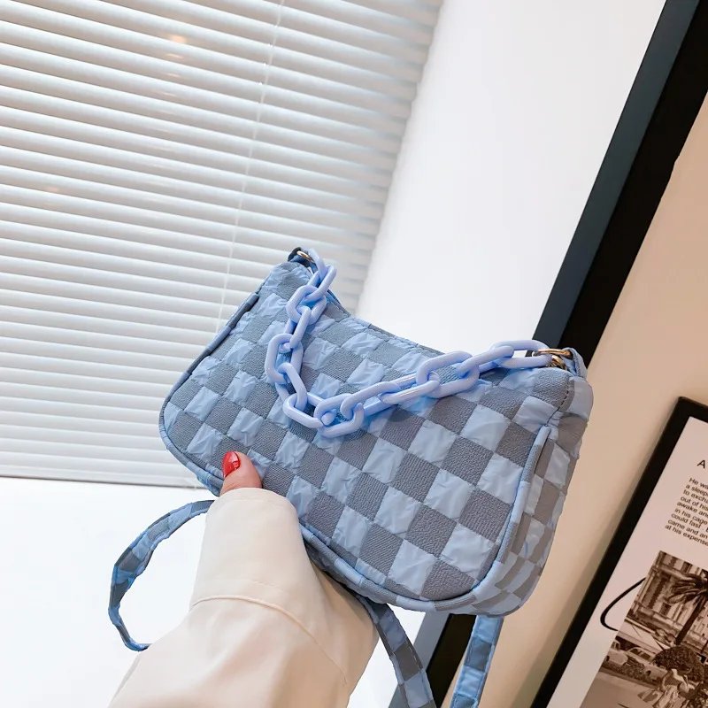 Simple Underarm Shoulder Bag Texture Chain Handbag for Women Lattice Large Capacity Fashion Casual Small Messenger bag Female