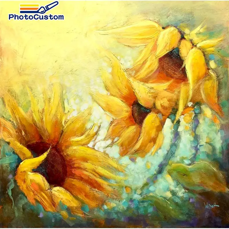 

PhotoCustom Picture By Number Sunflower Kits Home Decor DIY Painting By Numbers Scenery Drawing On Canvas HandPainted Art Gift