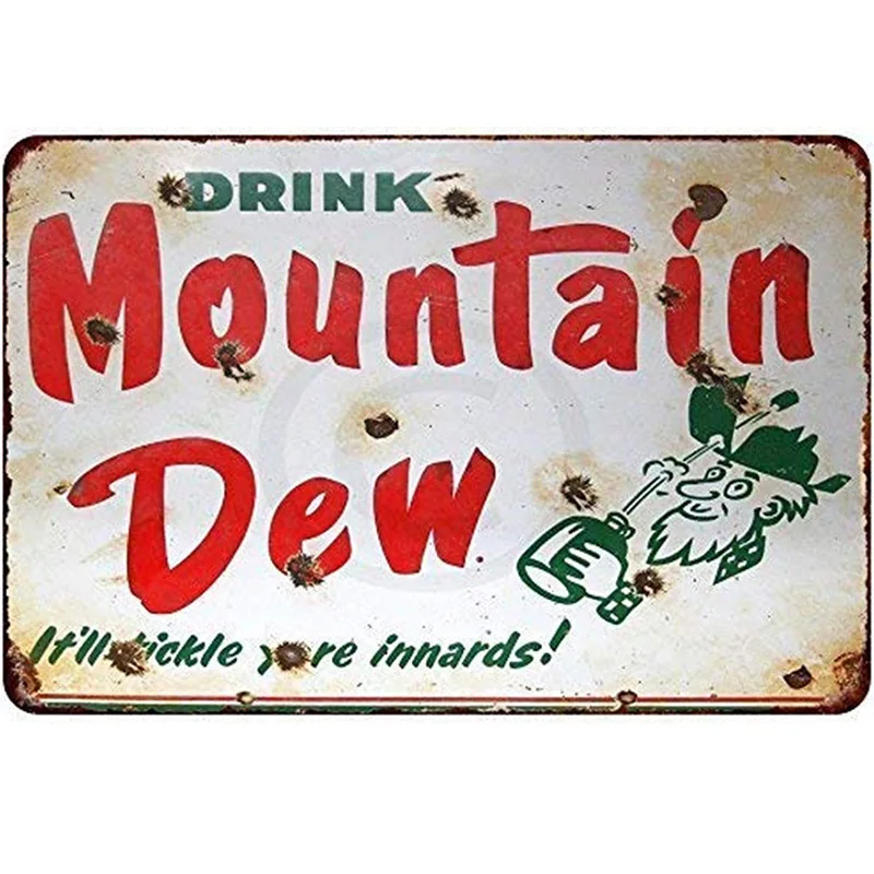 

Wall Decor Sign Porcelain Look Drink Mountain Dew Soda Aluminum Metal Sign vintage decor home decoration wall