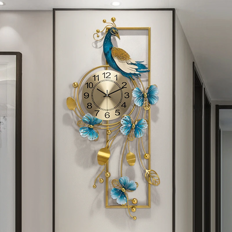 

Metal Kitchen Wall Clock Bedroom Aesthetic Peacock Digital Large Wall Clock Modern Living Room Wandklok Interior Design YY50WC