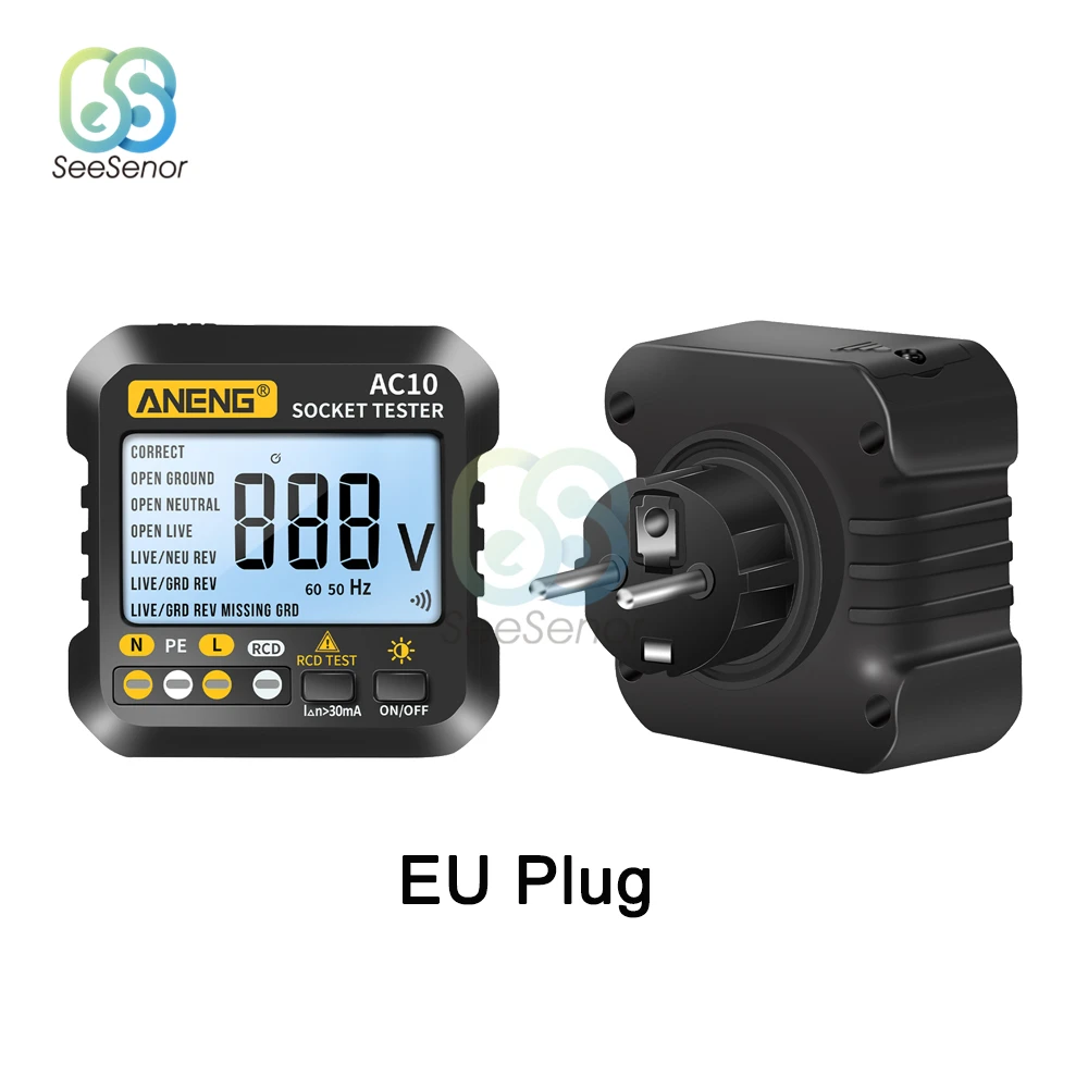 Умный детектор напряжения для розеток AC10, устройство для проверки заземления с нулевой линией, диапазон полярности 30 мА, вилка стандарта США, ЕС