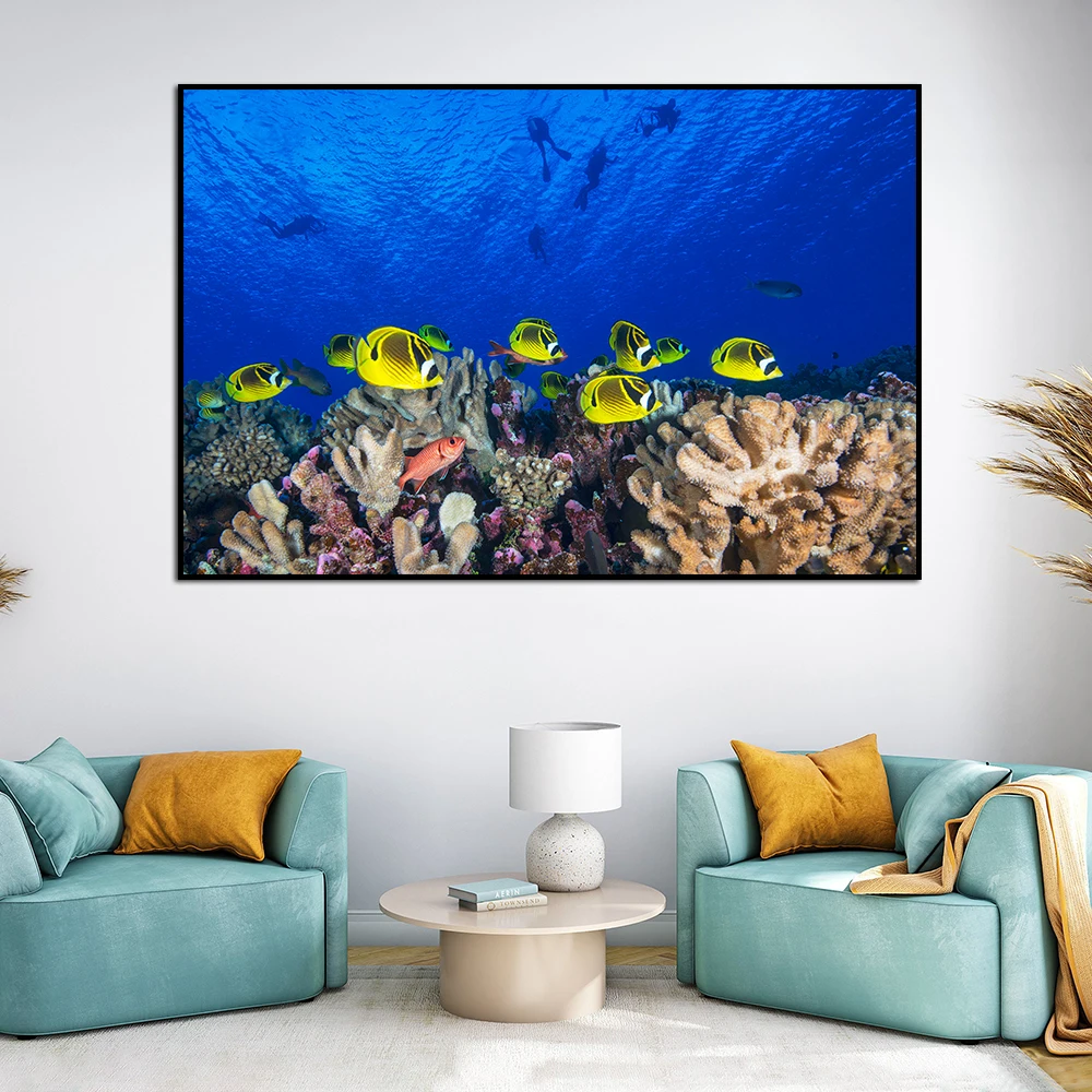 

Underwater Shot Photo Print Animal Art Canvas Poster Sea Landscape Fish Coral Picture for Living Bedroom Home Wall Decor Cuadros