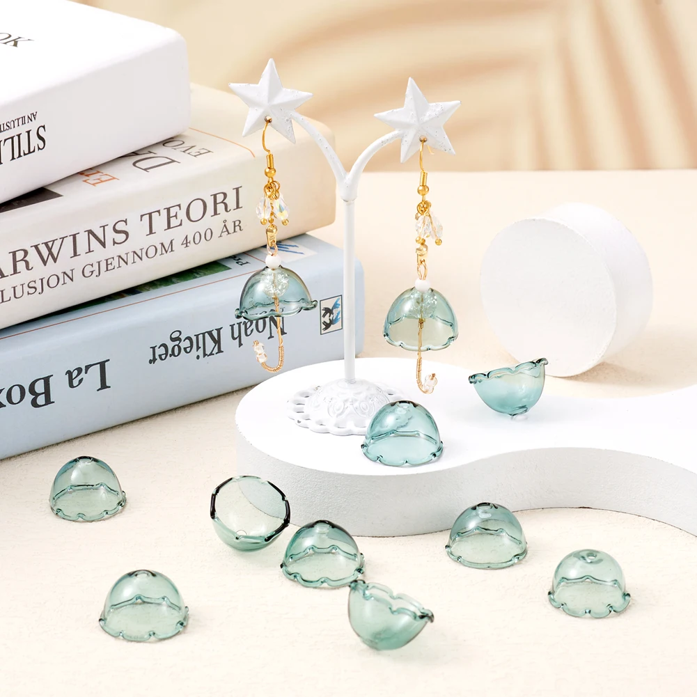 10pcs Glass Bead Cone Bead Cap Spacer Beads for Wind Chimes Making Flower for Jewelry Making DIY Bracelet Necklace 21x13mm
