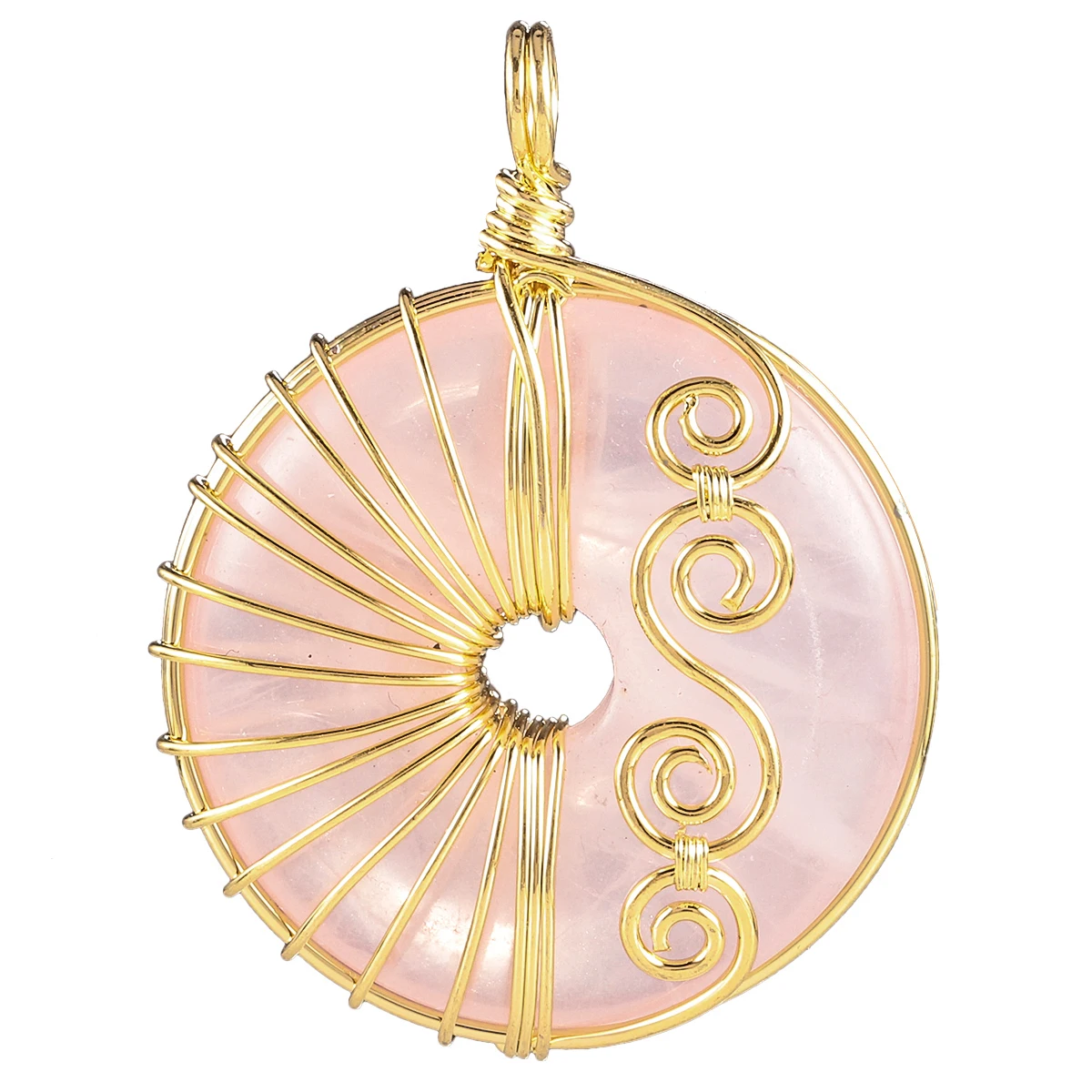 

Натуральная восстанавливающая розовая кварцевая кристаллическая Пряжка, подвеска ручной работы, бронзовая проволока в полоску, спиральна...