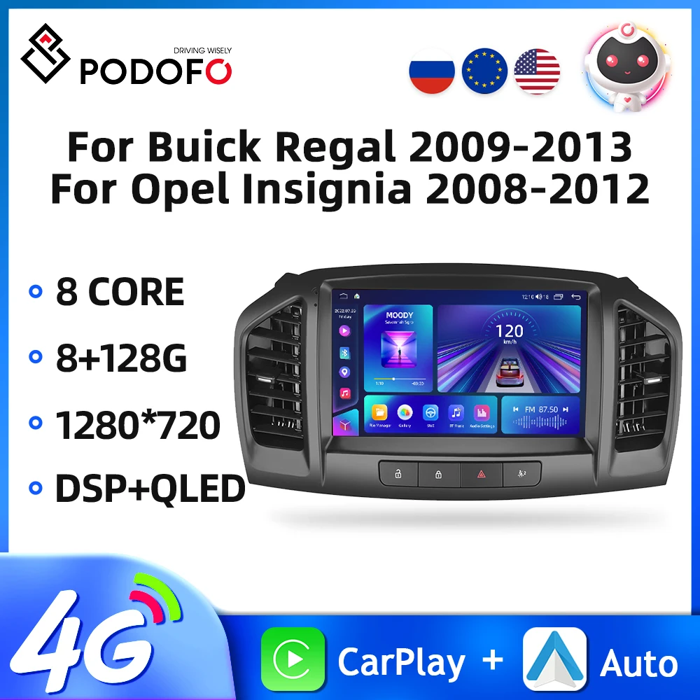 

Автомагнитола Podofo на Android для Buick Regal 2009-2013/Opel Insignia 2008-2012, мультимедийный видеоплеер с GPS, 4G, Wi-Fi, Авторадио для Carplay