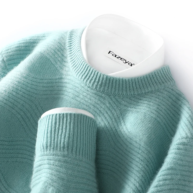 Осенне-зимний новый 100% свитер мужской стеганый пуловер жаккардовый с круглым