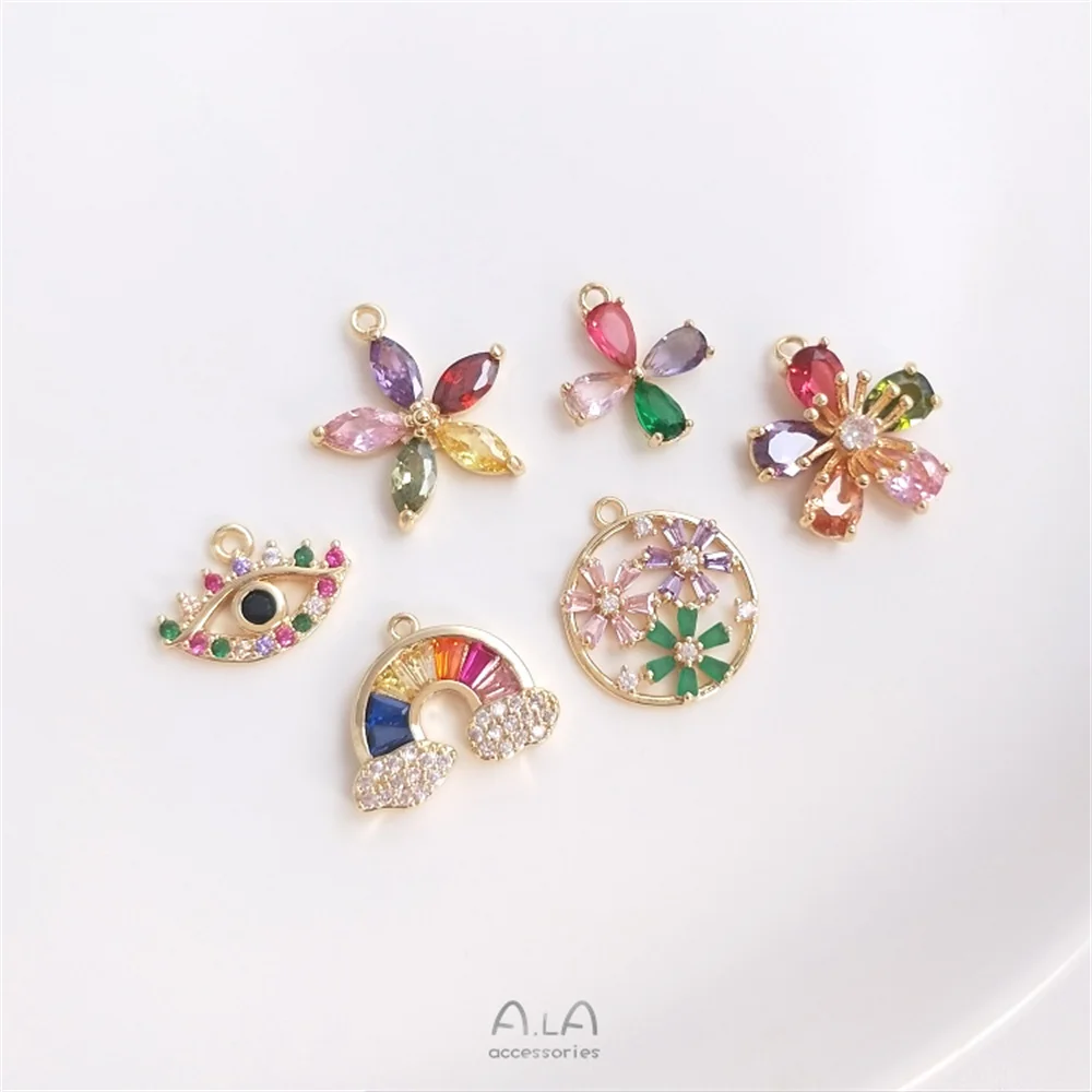 

14K gold with colored zircon series flower rainbow eyes pendant diy earrings necklace jewelry pendant