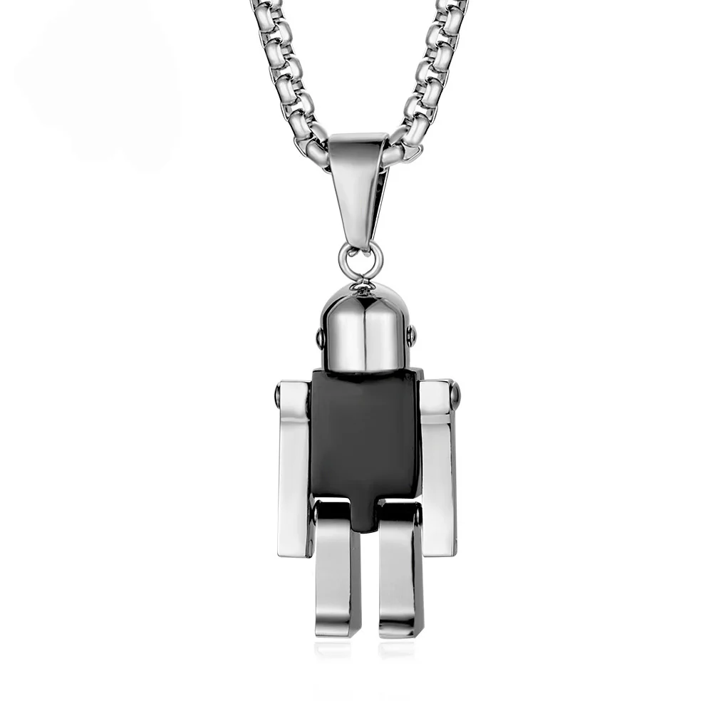

Vintage Stainless Steel Old Mini Toy Robot Brick Men Women Pendant Necklace Hip Hop Necklace Valentines Gift