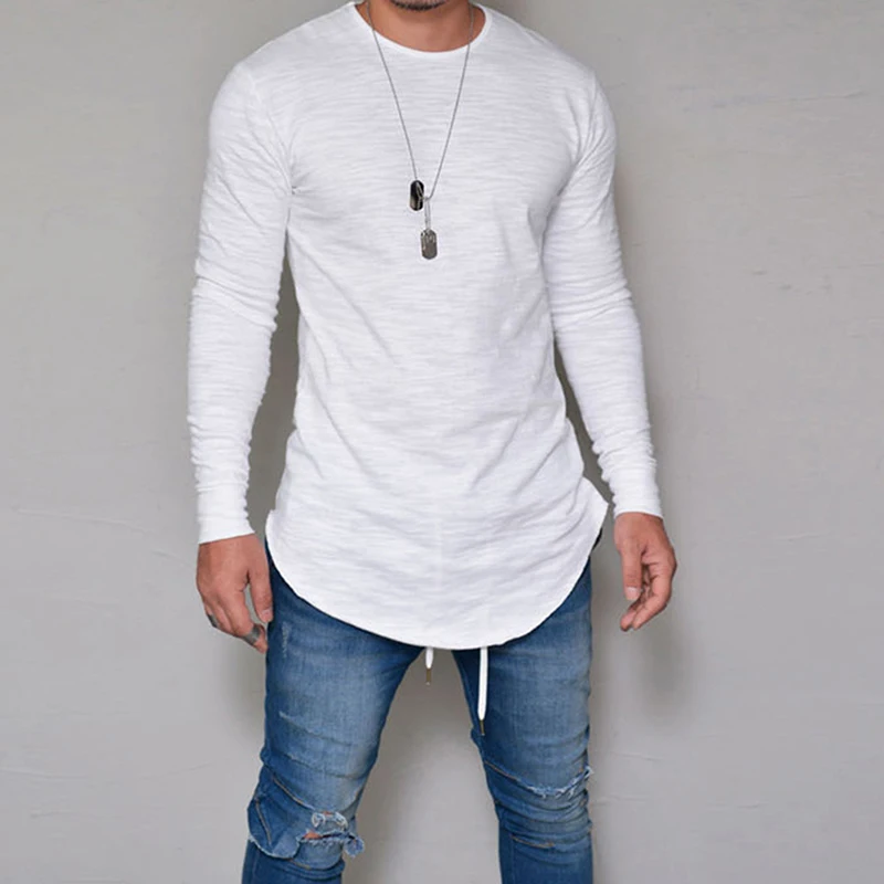 

Men's Slim Fit O Neck Long Sleeve Muscle Tee Hipster T-shirt Casual Tops Blouse Hip Hop Basic Hem T Shirt Fall
