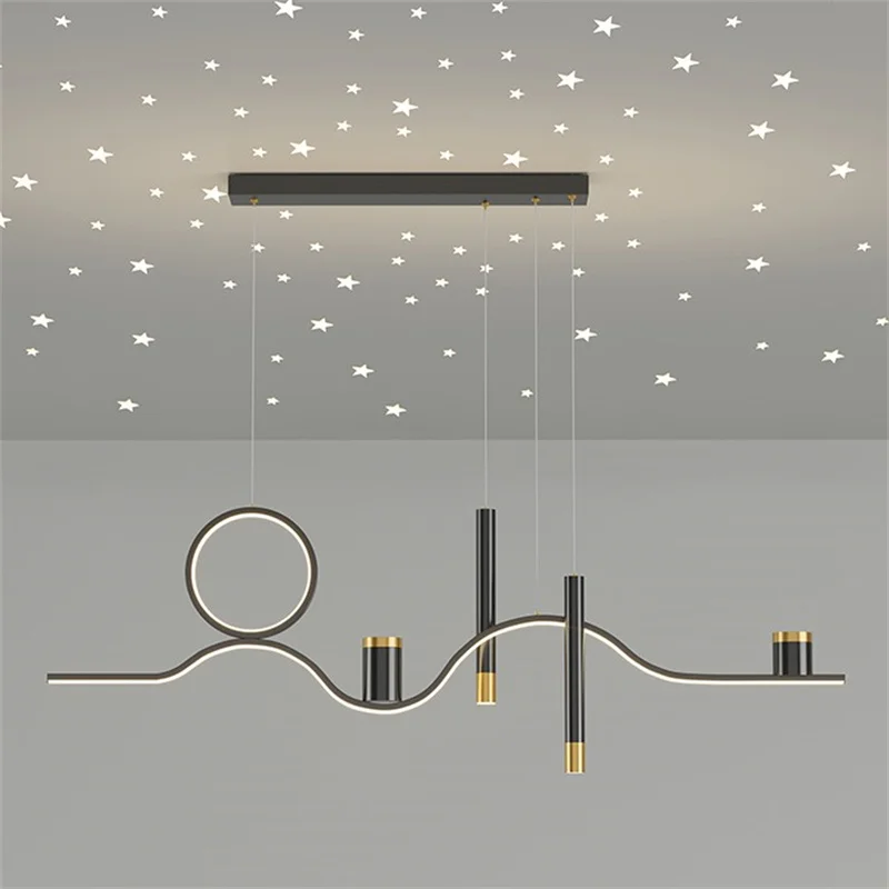 

New LED Chandelier Modern Minimalist Long Dining Room Table Suspension Lamp Nordic Creative Romantic Star Bar Pendant Lamp Home