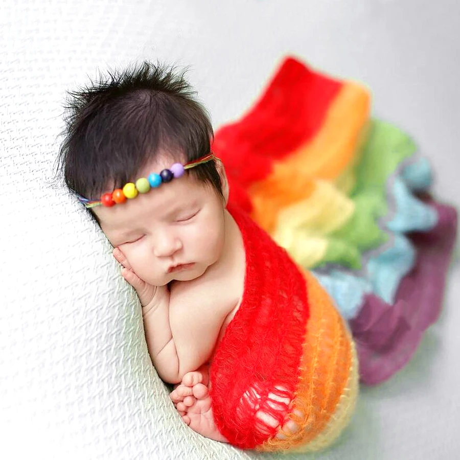 New Born Photography Props  Baby Blankets Mohair Color Wrapping Cloth 40x150cm Rainbow Wrapping Cloth2022