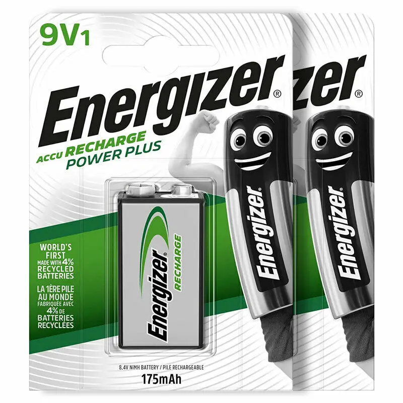 

2 x Energizer Rechargeable 9V batteries Recharge Power NiMH 175mAh Block PP3