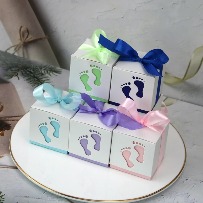 

20/50 Piece Candy Bag Vintage Kraft Paper Box Wedding Gift Gift Box Party Candy Box Packaging Baby Footprint Wedding Candy Box