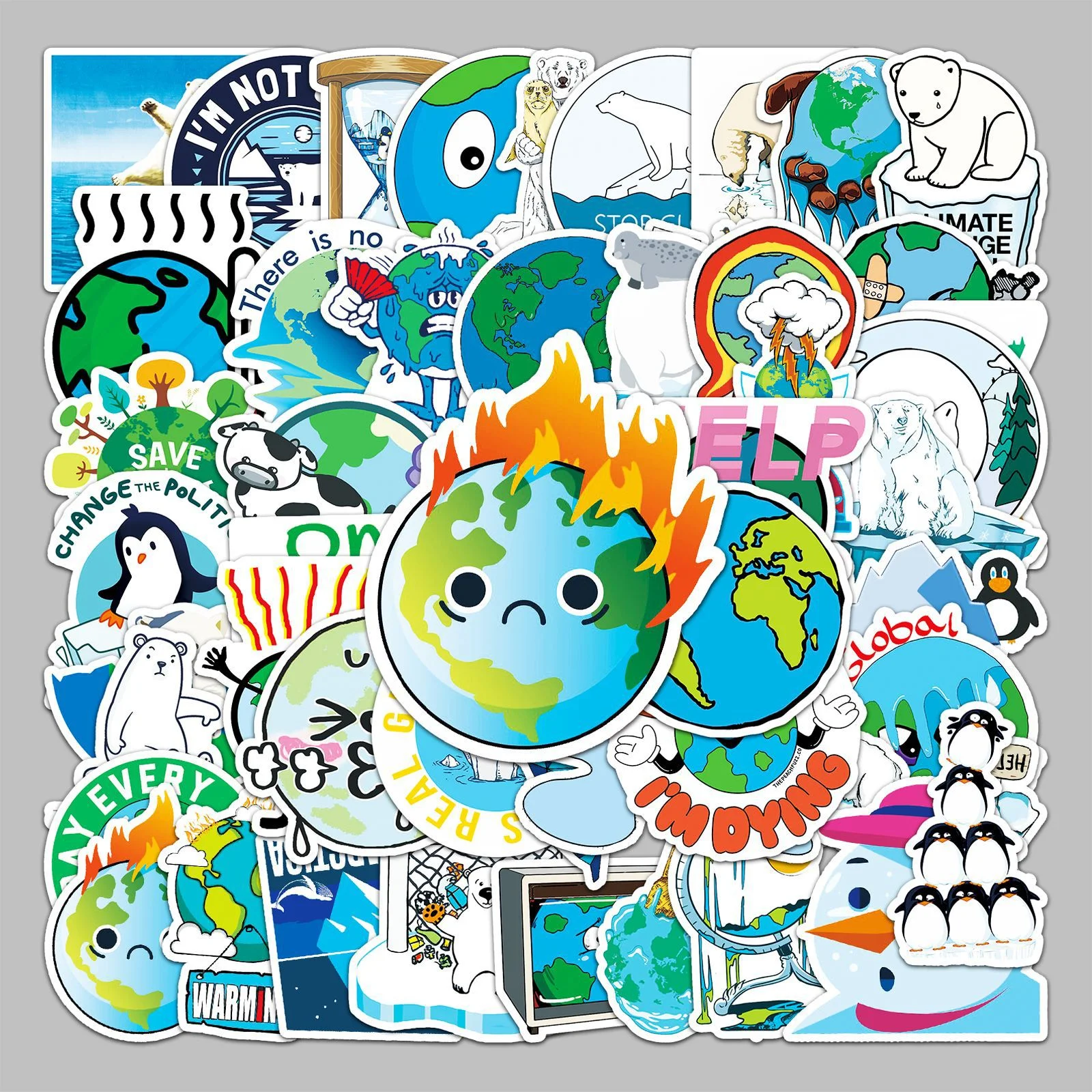 

10/50/100pcs Protect The Earth Global Warming Stickers For Scrapbook Stationery Party Funny Sticker Scrapbooking Material