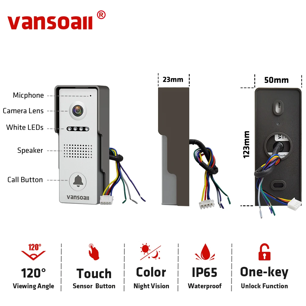 Дешево VANSOALL видеодомофон проводной видеодомофон дверной звонок с 7-дюймовым цветным монитором и водонепроницаемым дверным звонком поддержка разб...