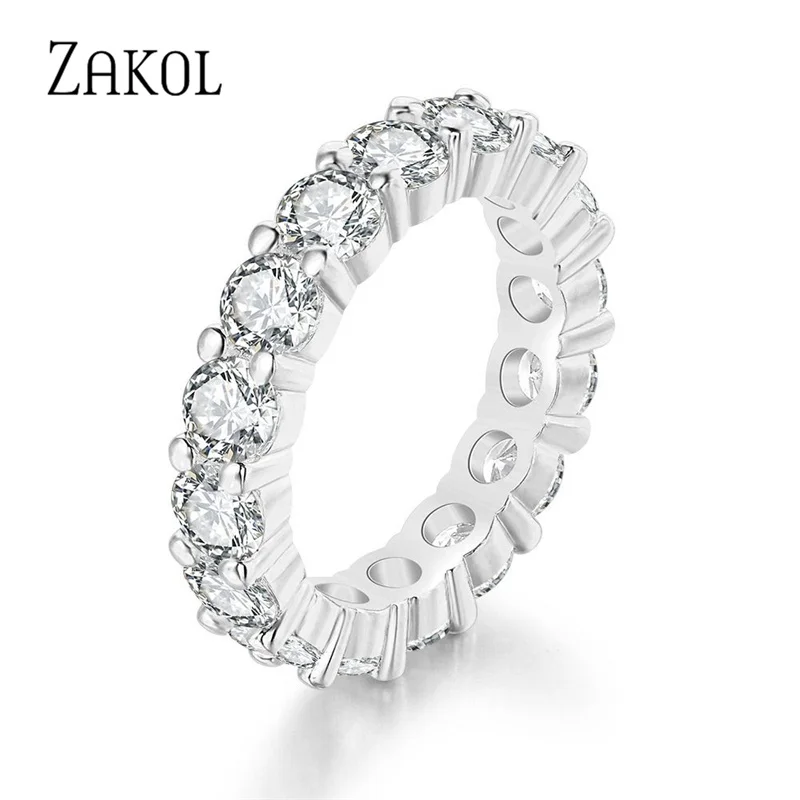 

ZAKOL Classic Geometric Round Cubic Zirconia Engagement Ring for Women Simple Bridal Wedding Couple Rings