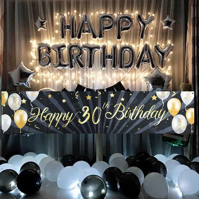 Декор для фона на день рождения 30/40/50/60 лет баннер взрослых гирлянда черного и