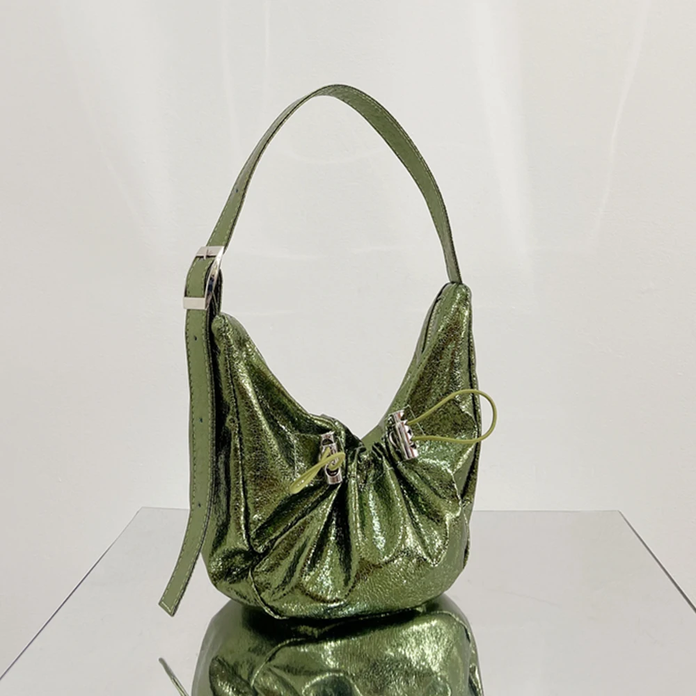 

Роскошная дизайнерская Серебристая женская сумка на плечо, брендовые металлические сумки-Хобо с полумесяцем, женские сумки с рисунком обла...