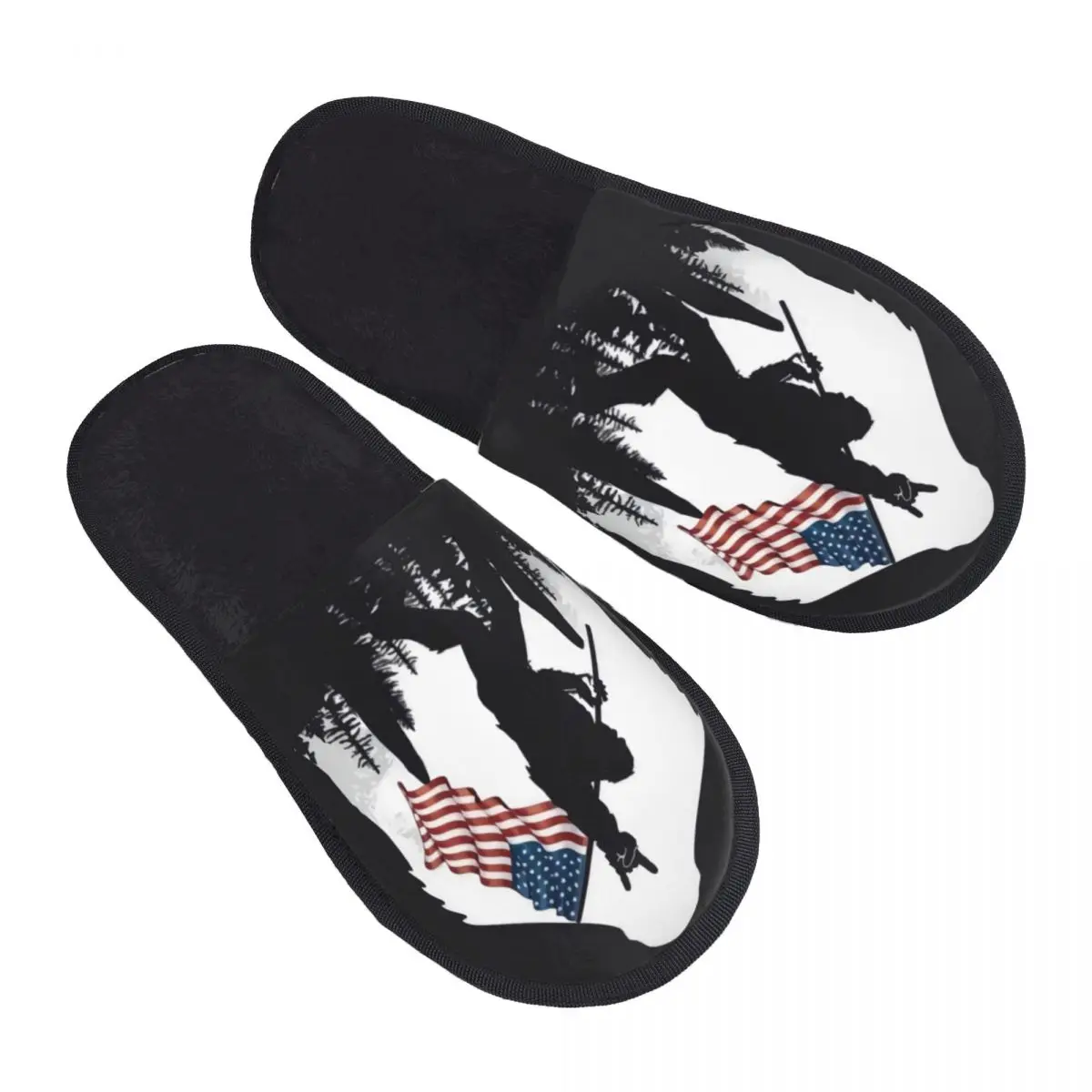 

Winter Women Men Non-Slip Flat Slippers American Flag Indoor Fur Soft Warm Shoes