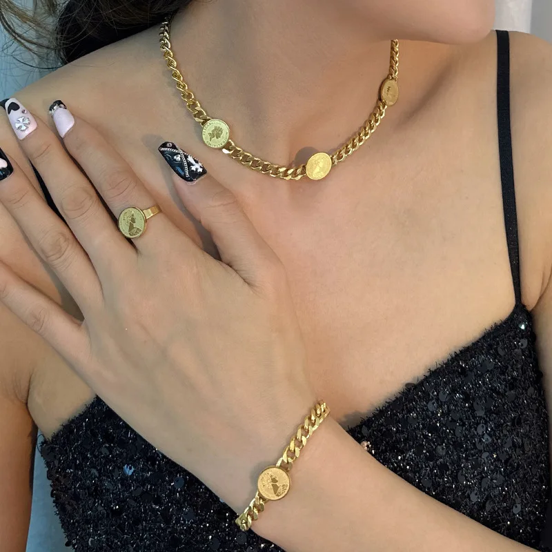 Комплект из колье серёг и кольца нержавеющей стали 316L