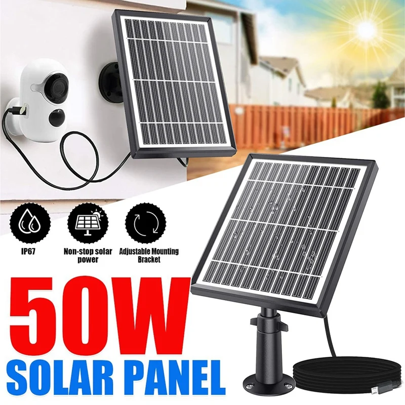 50W Solar Panel IP66 Waterproof Continuously Supply Power For Ring Spotlight Camera/Stick Up Cam Battery Charger