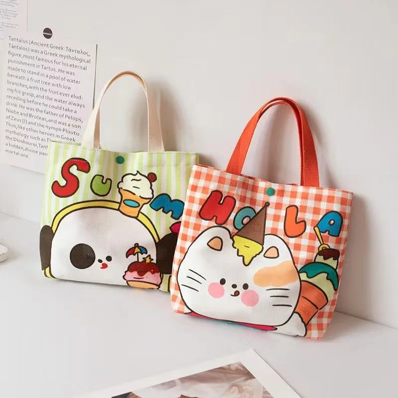 

Canvas Lunch Box Bag Bento Handbag Cute Student Hand-Held Book Bag Work Class Internet Celebrity Hand-Held Gift Small Carrying B