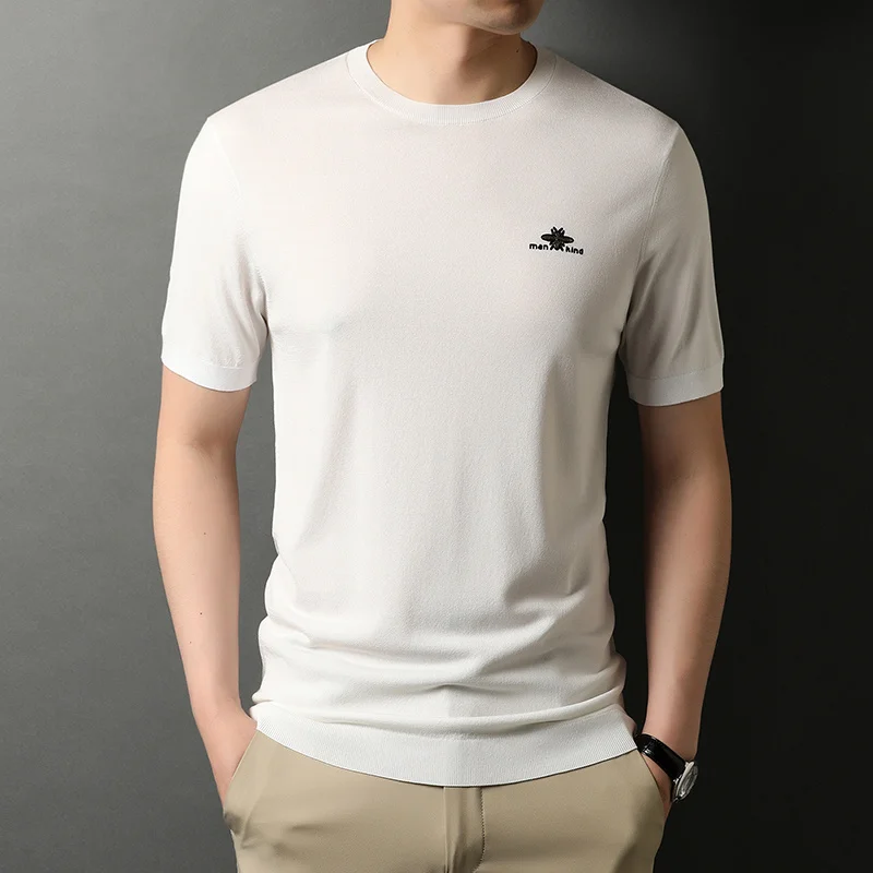 

Футболка мужская Трикотажная однотонная с коротким рукавом и круглым вырезом