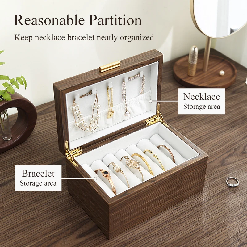 Flip Cover Wooden Jewelry Storage Box Women Jewellery Display Organizer Boxes for Bracelet Necklace Earring Jewelry Storage Case