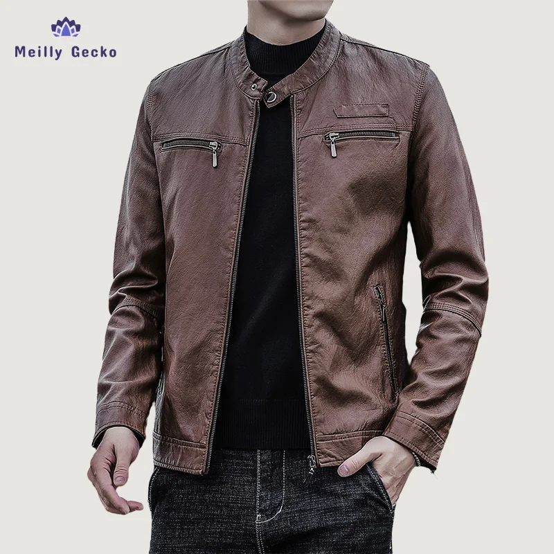 

Meilly Gecko Fashion 2022 Glossy Leather Jacket Plus Size 4XL Men's Fall Slim Motorcycle Leather Jacket/Men PU Imitation Male