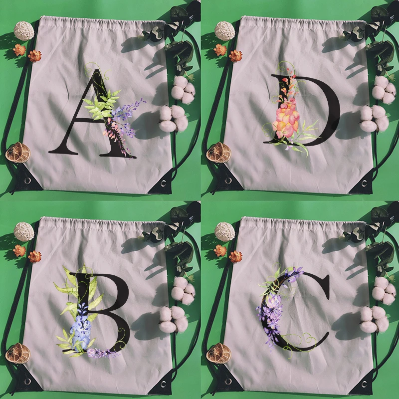 

Women's Gym Backpack Alphabet Flower Print Drawstring Bag Ladies Storage Bag Korea Style Gym Bag Child Fashion Shopping Bags