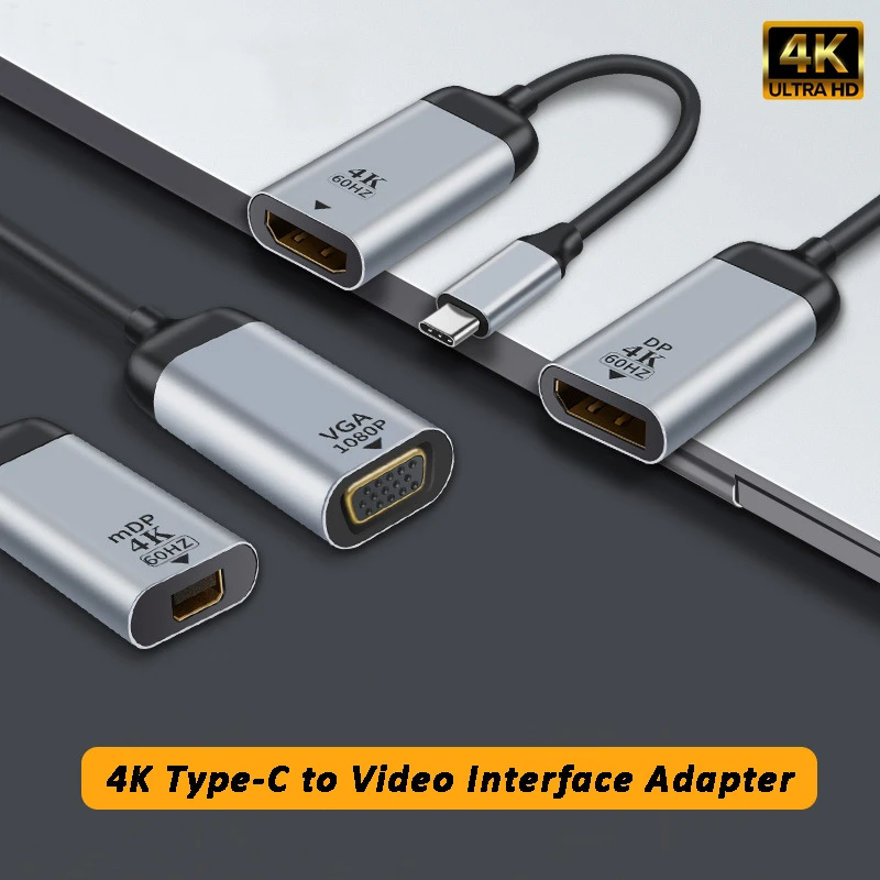 

USB C to VGA/DP/HDMI-compatible/Mini DP Cable 4K@60Hz Type C to HDMI Thunderbolt 3 Adapter for MacBook Pro SAMSUNG S21 UHD USB-C