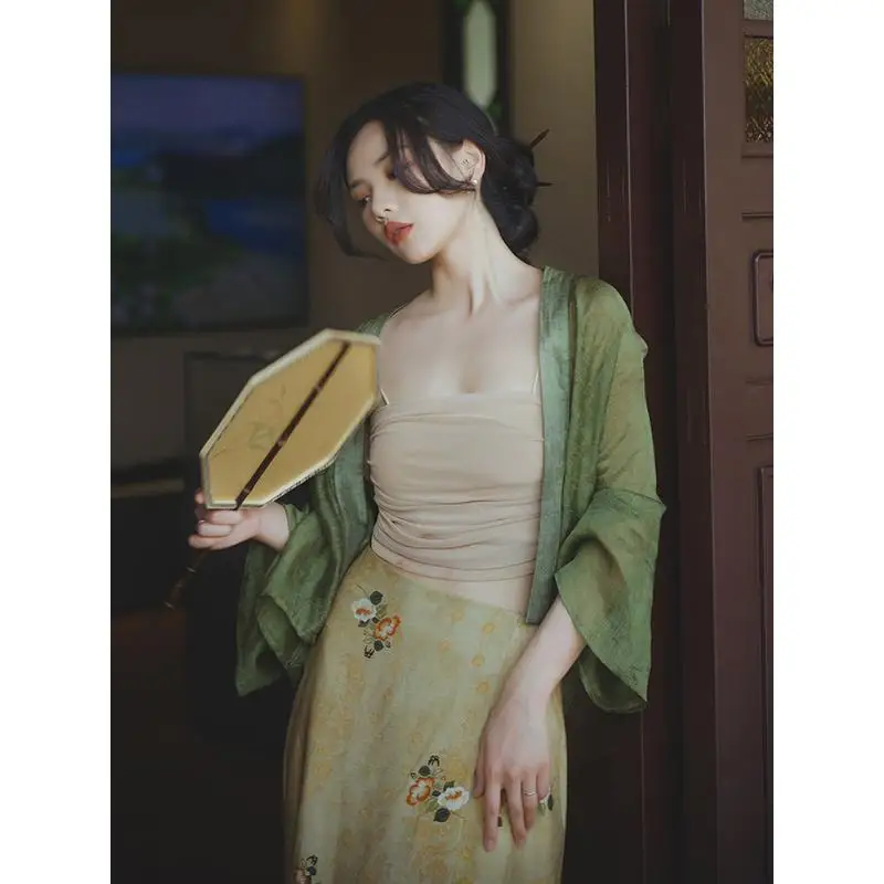 

2023 new chinese style women's daily summer improved hanfu cardigan suspender dress casual daily hanfu retro kimono dress a62
