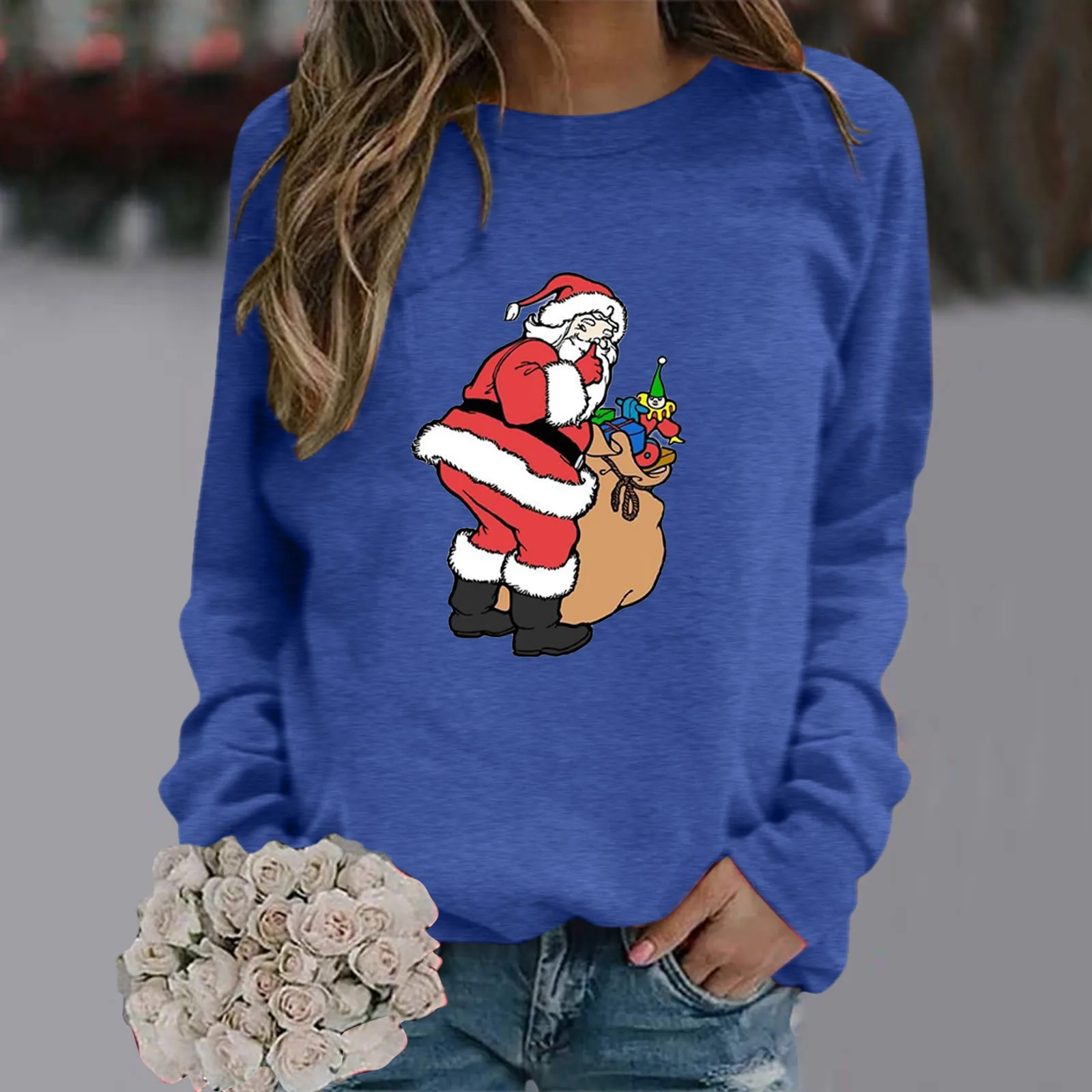 

Женская осенне-зимняя повседневная толстовка на молнии, свитшот с рождественским принтом, длинная цветная футболка, одежда для активного о...