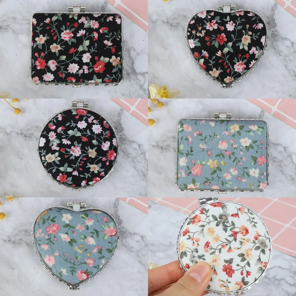 

1pc Mini Makeup Compact Pocket Floral Mirror Portable Two-side Folding Make Up Mirror Women Vintage Cosmetic Mirrors For Gift