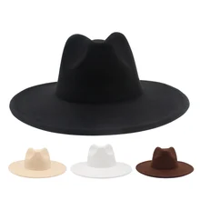 9.5cm Large Brim Classic Fedoras Hat Unisex Monochrome Formal Dress Vintage Women Felt Hats Simple British Style Jazz Men Hats